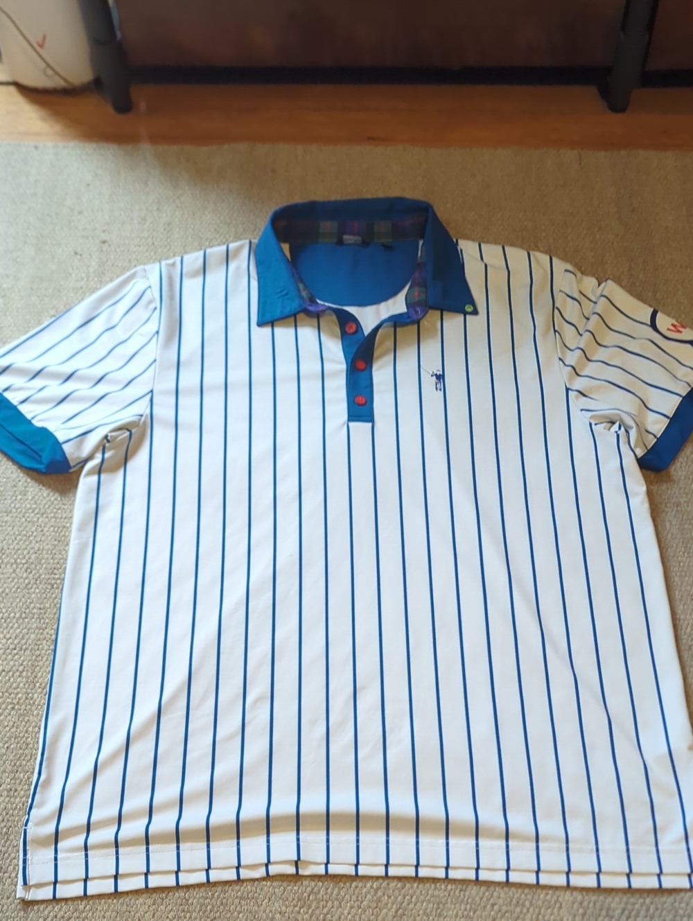 William Murray Golf Chicago Cubs Style Golf Polo Size Large White Blue Pinstripe